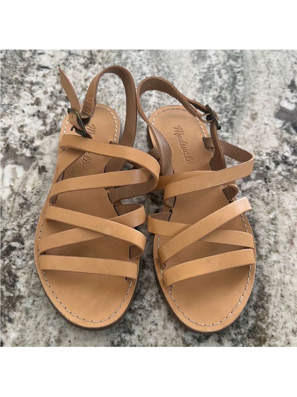 Madewell Tan Leather Multi-Strap Slingback Sandals